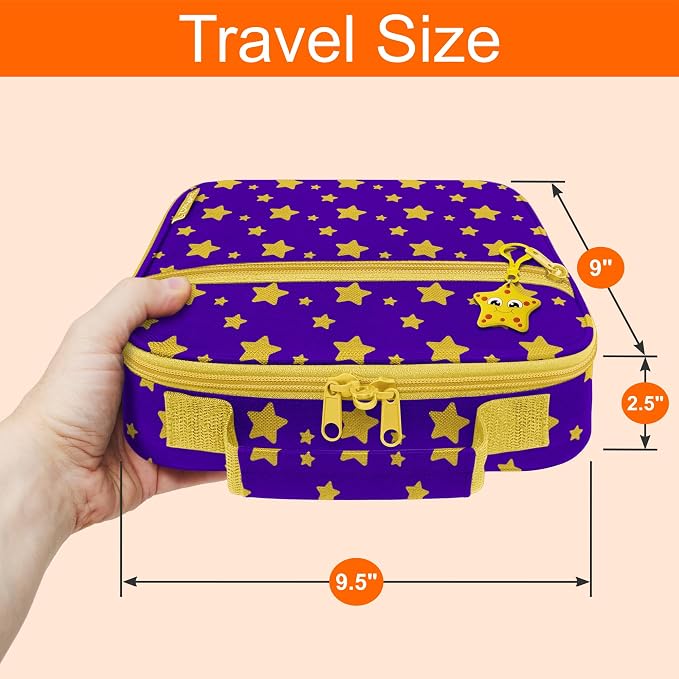 Medium Travel Pill Bottle Organizer, Child Medicine Bag with Zipper Toy, Carrier for Kids Medications and Medical Supplies - Yellow Stars