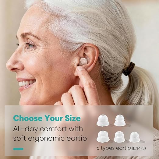 Rechargeable OTC In-Ear Hearing Aids for Seniors, 100H Case | Lightweight rechargeable in-ear hearing aids with simple controls support clearer communication for seniors every day