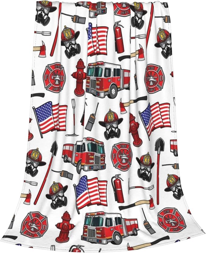 Firefighter Blanket 50x60 Inches - Extra Large Fire Truck Throw for Kids, Adults - Ultra Soft Fleece Firetruck Throw Blankets for Couch, Sofa, Camping - Warm Cozy Fireman Gift for Boys, Girls, Teens
