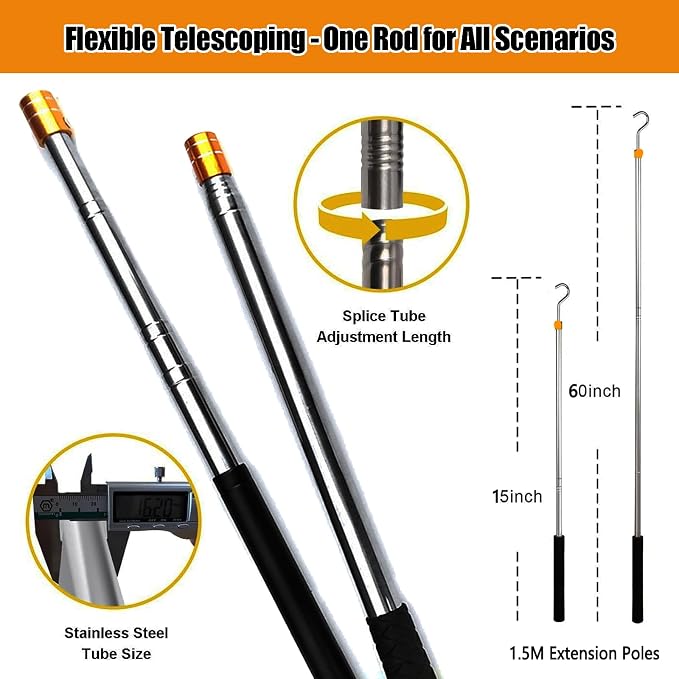 Truck Cargo Grabber - Telescoping Pickup Truck Bed Retriever Tool Cargo Retrieval Hook Truck Grabber Reach Tool Heavy Duty Truck Bed for Trucks SUV Trailers RVs 16-60 Inch