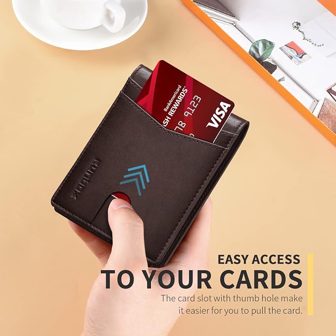 RUNBOX Wallet for Men -Slim Rfid Leather Mens Bifold Novelty Wallets 2 ID Window With Gift Box Men's Accessories | Minimalist Front Pocket Design, Holds 15 Cards, Large Capacity with Cash Pocket,Compact and Thin, Birthday Gifts for Men