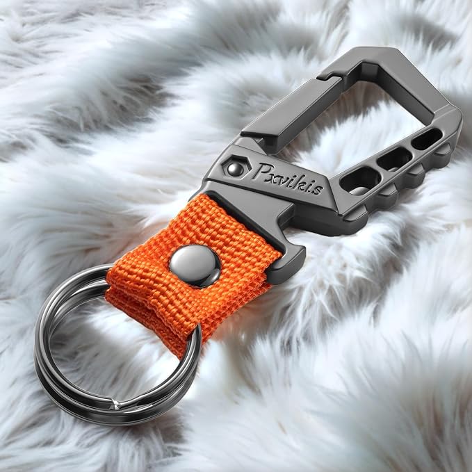 Metal heavy duty key chain carabiner clip bottle opener wrist lanyard ring car key fob unisex for men and women
