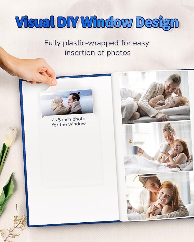 Artfeel Photo Album 4x6 with 300 Pockets,Slip-in Picture Albums,Linen Cover Memory Book with Front Window,White Page Vertical Photo Book for Wedding,Family,Anniversare,Baby,Vacation
