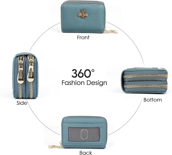 imeetu RFID Credit Card Holder, Small Card Wallet Women, Leather Card Case | Genuine Leather Women's Card & id Cases, Change Coin Purse with Zipper Keychain id Window, 20 Colors & 3 Styles, Daily, Gifts