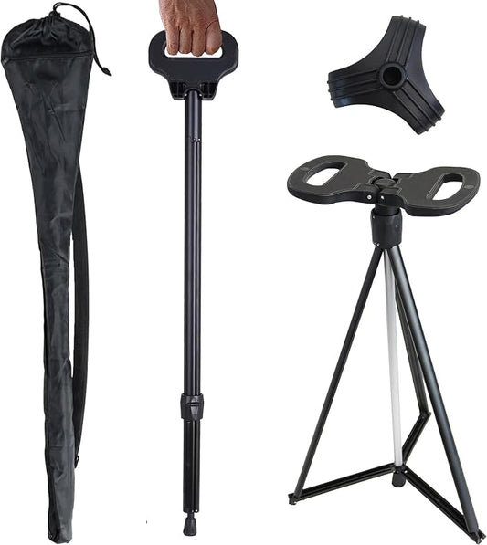 Walking Cane with Seat Folding Lightweight 2-in-1 Portable Walking Stick with Seat for Elderly, Seniors & Handicap, Adjustable, Foldable, Sturdy Tripod Cane Mobility Aid Crutch Chair