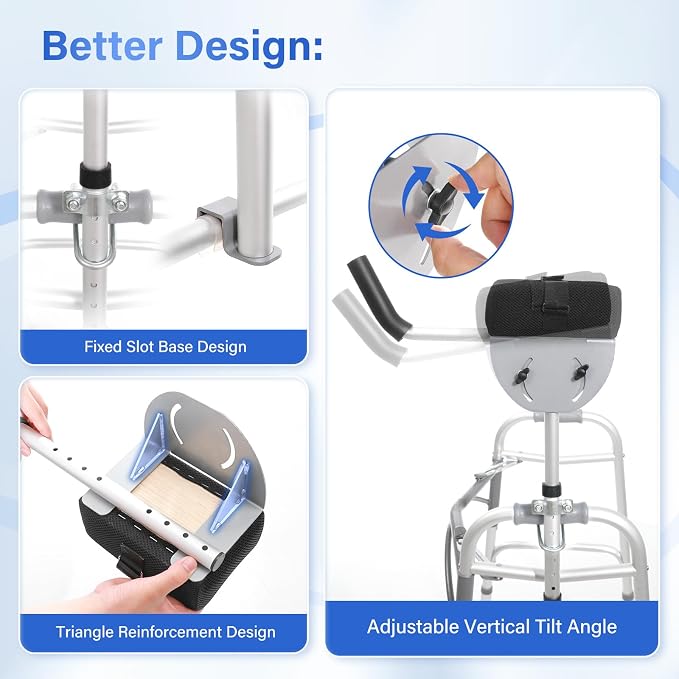 1 pcs Walker Platform Attachment with Adjustable Padded Cuff - Walker Platform Accessory to Preventing The Bracket from Sliding Down - U-Shaped Clamp Design Compatible with Most Walkers on The Market