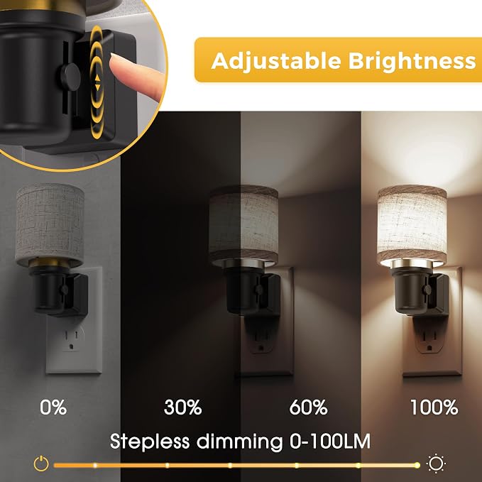 L LOHAS LED Night Lights Plug into Wall,Linen Fabric Cylinder Night Light | 2 Pack Dusk to Dawn Sensor Vintage Nightlight, 5000K Daylight 0-100LM Dimmable, Decor for Bedroom Living Room Hallway