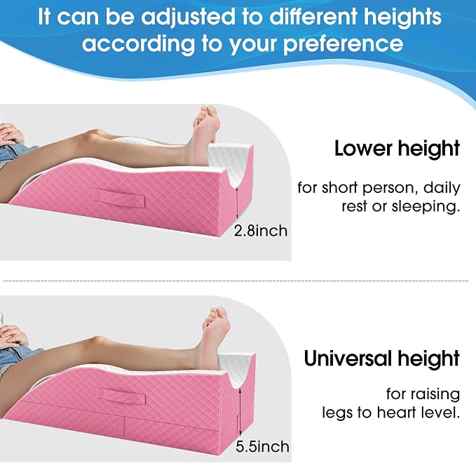 TranquilRelax Elevation Pillows for Leg After Surgery, Memory Foam Adjustable Wedge Pillow for Injury or Rest, Ankle Pillow for Sleeping Blood Circulation, Pink/Single Leg