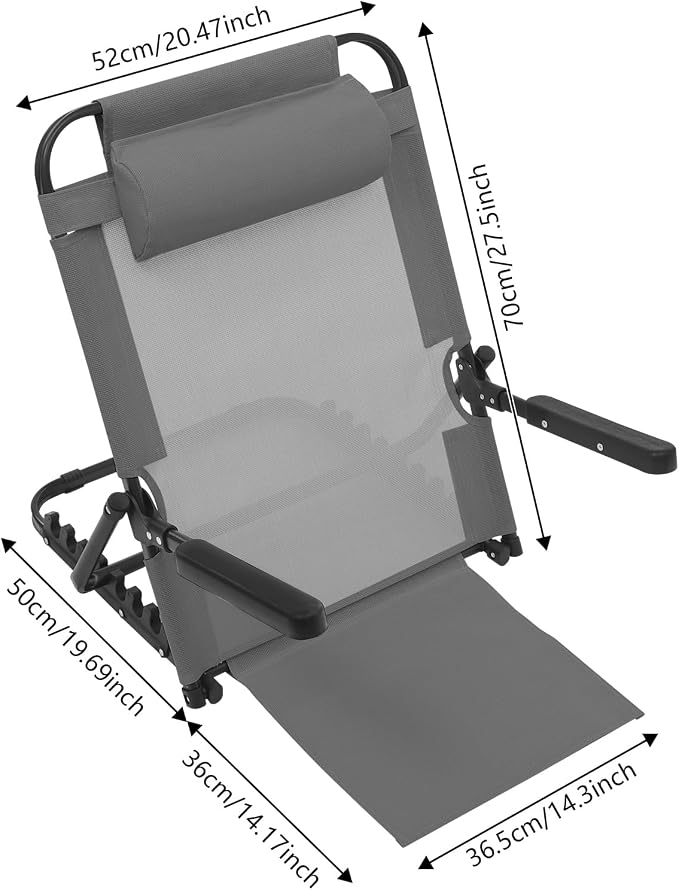 Adjustable Lifting Bed Backrest with Armrests 8-Position Adjustable, 330LBS Load Bed Back Support Chair for Reading Sleeping Watching TV, Portable Folding Floor for Elderly or Patients (Grey)