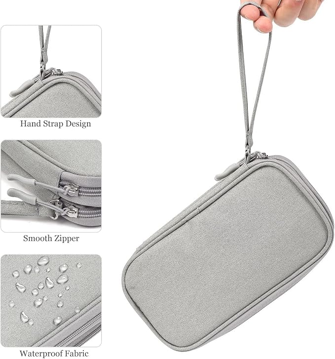 CAOODKDK Electronic Organizer Bag, Waterproof Portable Electronic Organizer Travel Accessories Cable Bag Universal Cord Storage Case for CableCord Storage Double Layer - Gray, Large