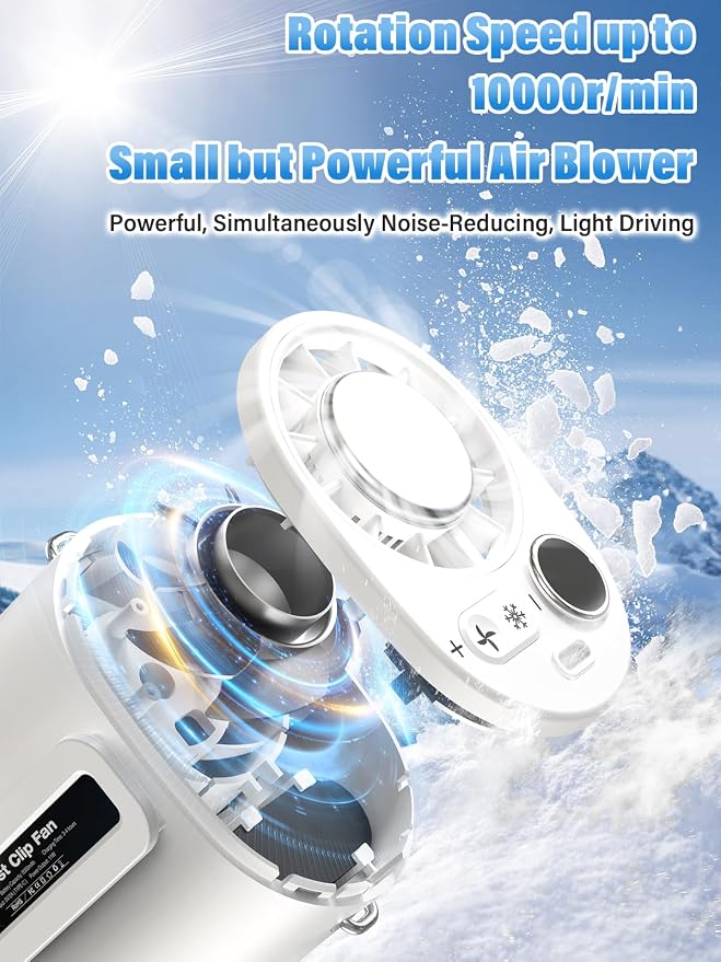 Waist Worn Fan Belt Fan Waist Fan Cooling Handheld Fan Cooling Plate 100-Level Wind Speed Adjustment LED Display Type-C Fast Charging Neck-Worn Handheld Desktop Outdoor Work Construction Gift White