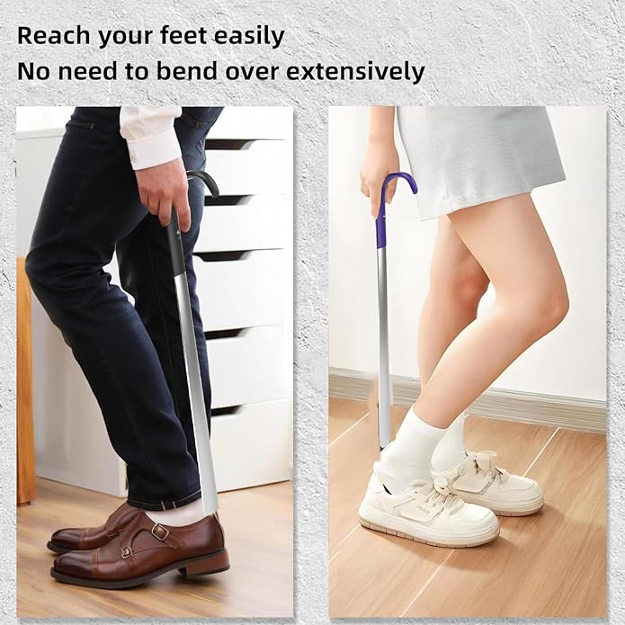 16.5" Shoe Horn Long Handle for Seniors,Stainless Steel Shoe Horn, Shoe Spoon，Boot Horn,Blue or Black Selection,2pcs