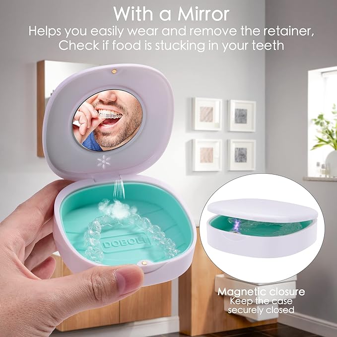 Doboli Slim Aligner Case with Vent Holes, Compatible with Invisalign, Mouth Guard Essentials, Cute Retainer Case with Removal Tool and Brush, Travel Ready