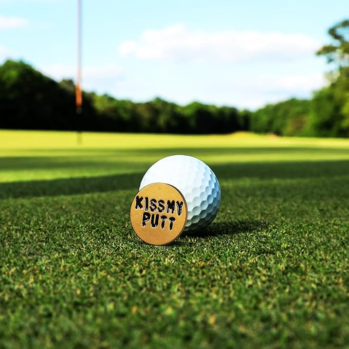 Funny Golf Ball Marker, for Men Adult Humor Novelty Golf Ball Markers with Funny Words, Unique Golf Gag Gifts for Men or Womsen Golfer, 4pcs Brown
