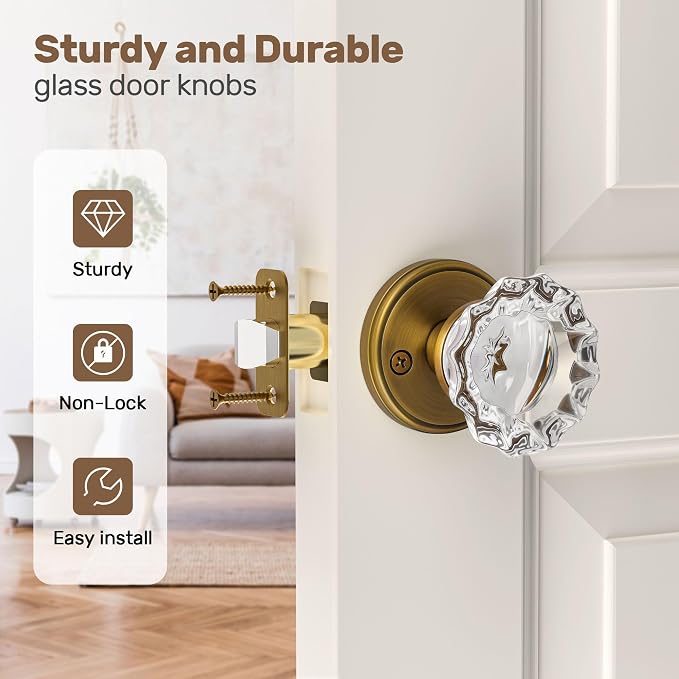 Antique Brass Glass Door Knobs Crystal Door Knob Passage Door Knobs