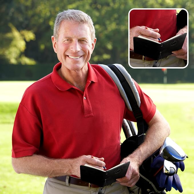 Yexiya Golf Scorecard Book with Pencil, Leather Golf Journal Scorecard Holder Accessories Notebook Log Pocket Score Cart Book Gift for Men Golfers, Sports and Outdoor Club Accessories