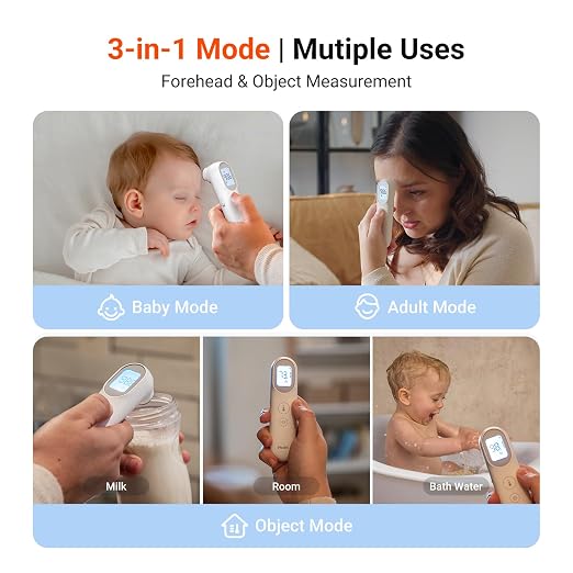 iHealth Infrared Digital Thermometer for Adults, Baby, PT9L White | 3-in-1 Mode & 3-Color Prompt, Fever Alarm & Silent Mode, Forehead & Object Detection, 40 Memory Storages