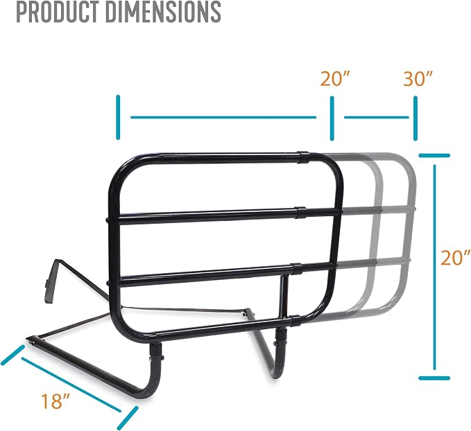 Able Life Bedside Extend-A-Rail, Adjustable Senior Bed Safety Railing and Stand Assist Grab Bar, Extendable Guardrail for Seniors and Elderly Adults, ASTM Safety Approved Bedrail