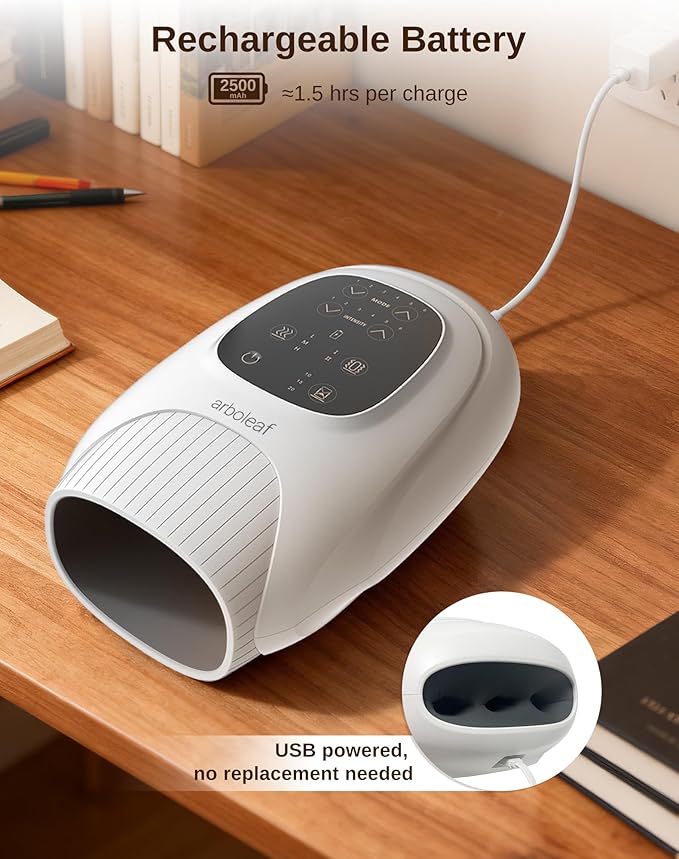 arboleaf Hand Massager with Heat and Compression, for Women Men Mom Dad, 6 Modes and 3 Heating Options, Cordless & Powerful Hand Massager for Finger, Wrist, Palmand Lower Forearm
