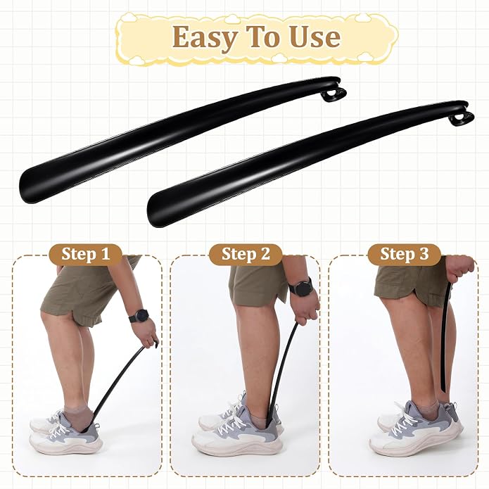 2PCS Shoe Horn Long Handle, 17" Long Shoe Horn Plastic Shoes Horns Black Shoehorn Boot Shoes Helper for Men Women