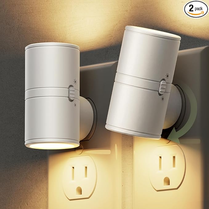 L LOHAS LED Night Light, Night Lights Plug into Wall, Dimmable Nightlights | 50/100LM,Soft White 3000K,Light Sensor, Mini Rotating Nightlight Plug in, Adults Hallway Bedroom Bathroom[White Shade,2 Pack]