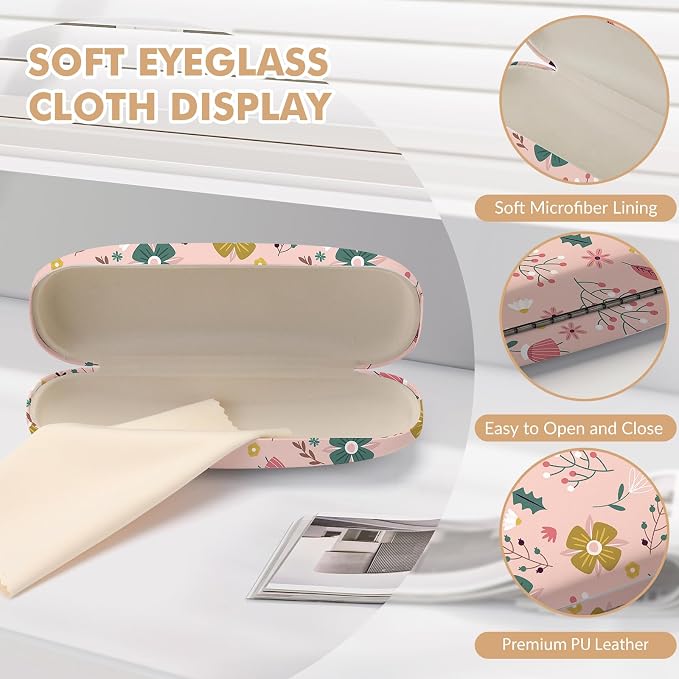 Glasses Case Hard Shell,Portable Protective Eyeglasses Case, Eyeglass Holder Box with Cleaning Cloth, for men women