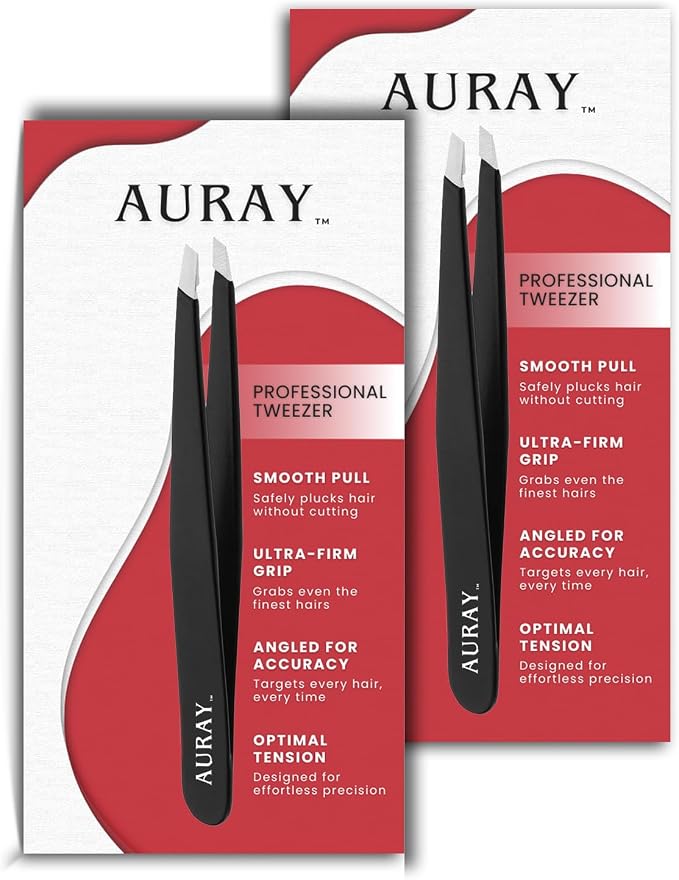 Eyebrow Tweezers Women Facial Hair, Stainless Steel Facial Hair Removal Precision Tweezer for Men & Women in Black, Slanted Tip Eyebrow Plucker for Easy Plucking, Professional Tweezers by AURAY (2)