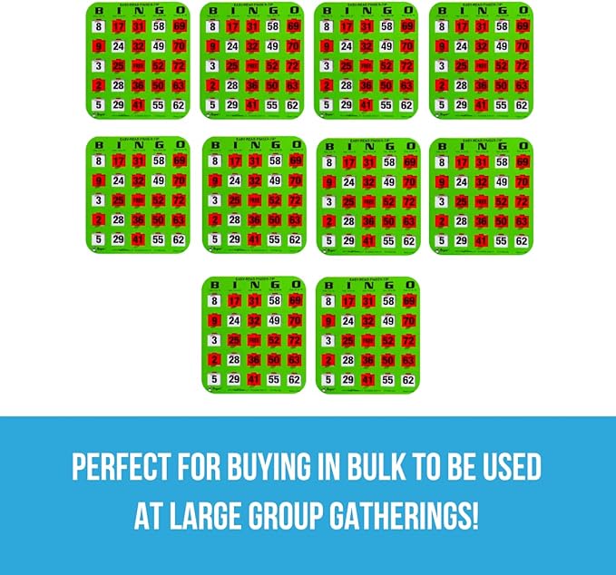 Regal Bingo - Shutter Slide Bingo Cards Only - 8” x 9” - 5-Ply Green Cardstock - Easy to Read - No Duplicates - Red Sliding Windows - Perfect for Large Groups, Bulk Purchasing