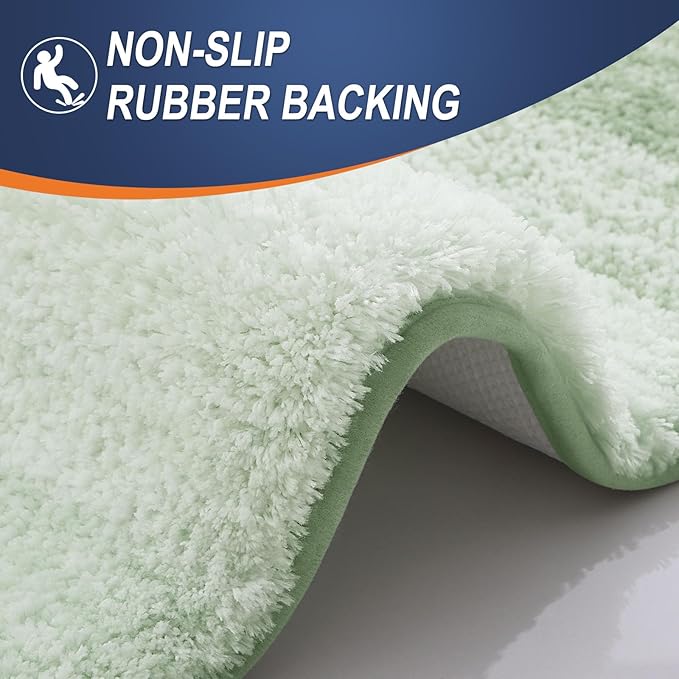 OLANLY Bathroom Rug Set 2 Piece, Soft Absorbent Microfiber Bath Rug Set, Non-Slip, Machine Wash Dry, Plush Shaggy Bath Mats for Bathroom (30"x20"+24"x16", Sage Green)