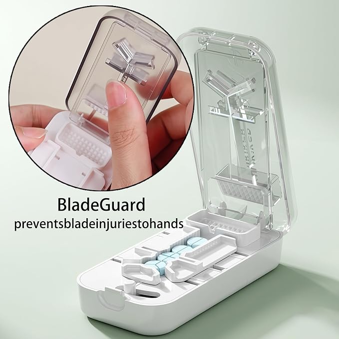 Precision Pill Cutter with Centering Guide - Multi-Angle Tablet Splitter for 1/2, 1/3 & 1/4 Cuts, Includes Pill Crusher & Storage Compartment (Clear)