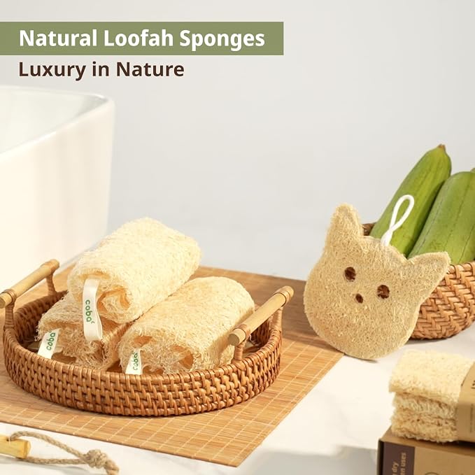 Natural Loofah Exfoliating Back & Body Scrubber Set | 40" Natural Whole Loofah Back Scrubber with Handles for Deep Cleansing | 100% Plant-Based Eco Luffa Shower Sponges for Women & Men