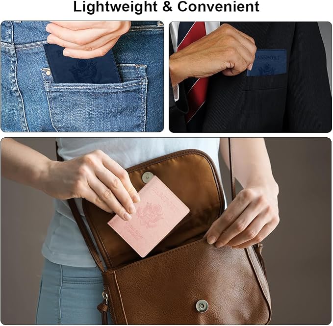 Passport Holder, Passport Cover, Passport Holder for Women, 2 Pack Travel Passport Wallet, Leather Passport Case, Passport Protector International Travel Must Haves, Dark Blue+Rose Gold