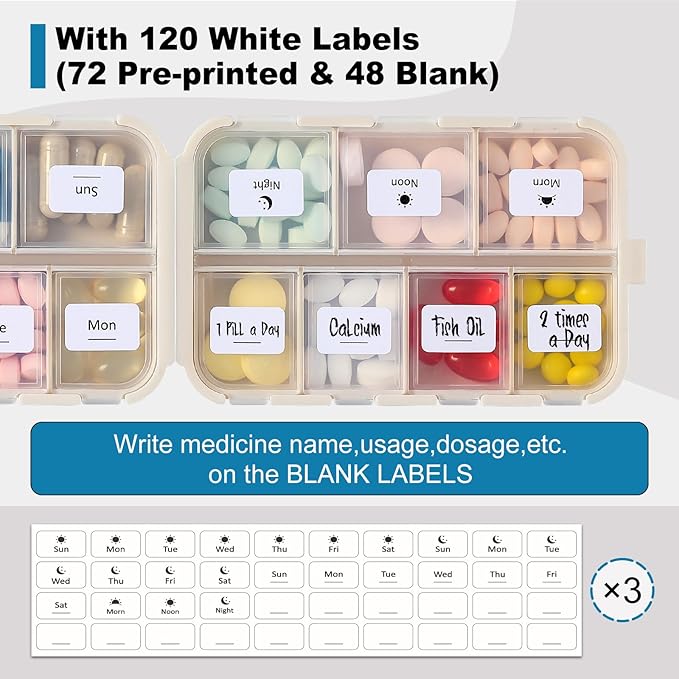 3 Pack, 14 GRIDS Travel Pill Organizer Box with Labels - Travel Medicine Case Kit - Pocket Daily Pharmacy Container - Travel Medication Holder Dispenser for Fish Oil Vitamin Supplement Storage