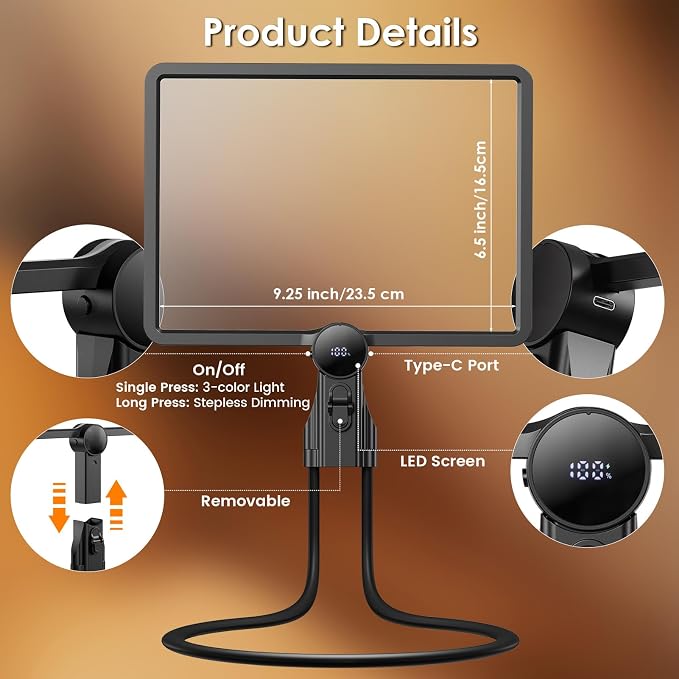 Magnifying Glass with Light for Reading, Rechargeable 5X Full Page 9.25" x 6.5" Book Magnifer Neck Wearable Hands Free & Handheld Large Lighted Desk Magnifying Glasses for Crafts Close Work