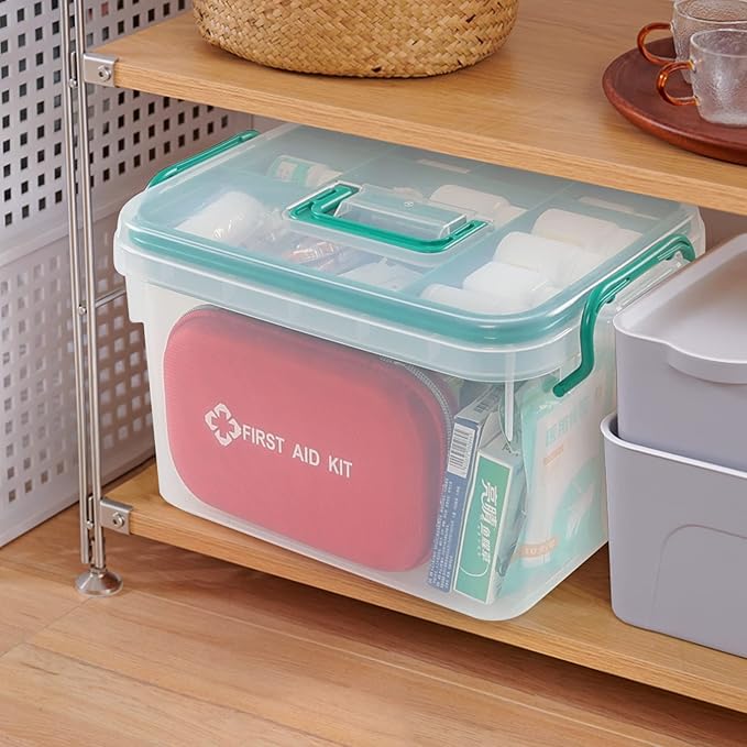 Vcansay Plastic Family First Aid Box, First Aid Clear Container, Emergency Medicine Box, 1 Pack