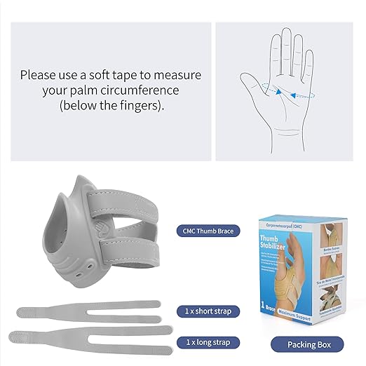AKSO MEDICOS CMC Thumb Brace - Comfortable Thumb Splint for CMC Joint Pain Relief and Support, Osteoarthritis, Tendonitis, Arthritis, CMC Joint Thumb Arthritis Brace for Women Men (Left Hand, Large, Grey)