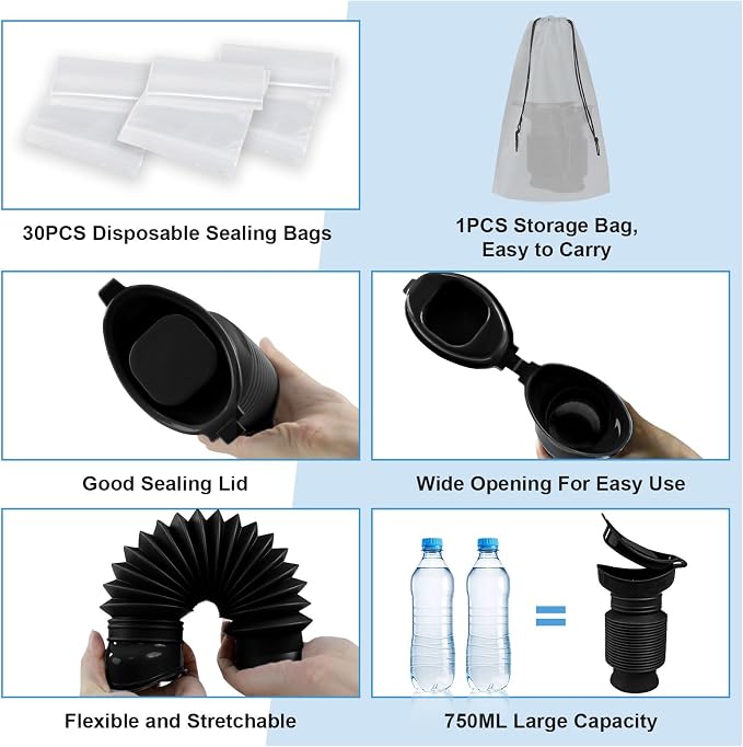 Pee Bottles for Men,Portable Urinal for Men,Collapsible Urine Bottle 750ML | Car Urinals for Men and Women,Emergency Urinal Bottle Shrinkable Pocket Toilet for Travel,Camping,Traffic Jam,Road Trips