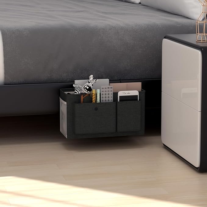 Bedside Caddy Bedside Storage Hanging Organizer for Bunk Dorm Bed Rail | Bed Caddy with Hooks, Top Bunks and Dorm Essentials for Water, Tissues, Tablets, Books, Phones, Remotes and Other Necessories