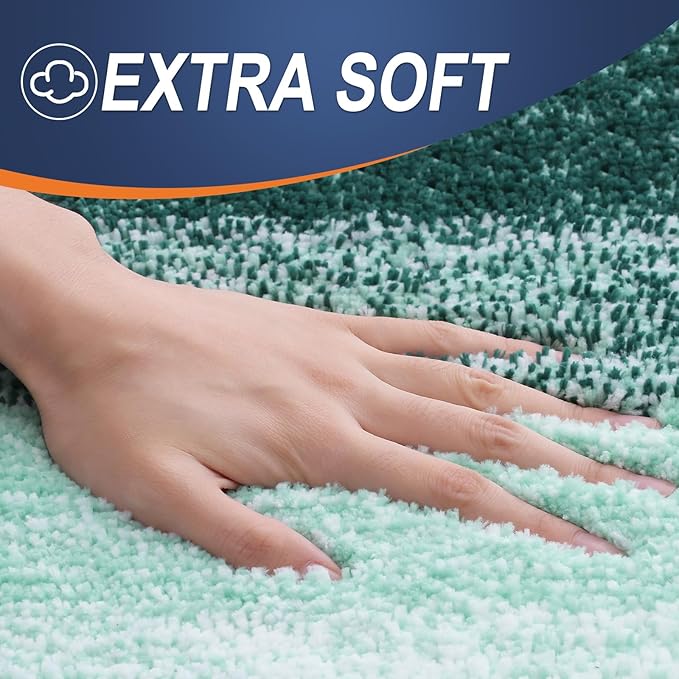 OLANLY Bathroom Rug Set 2 Piece, Soft Absorbent Microfiber Bath Mats and U-Shaped Contour Toilet Rug, Non-Slip, Machine Wash Dry, Plush Shaggy Bath Mats for Bathroom (30"x20"+U24 x20, Blackish Green)