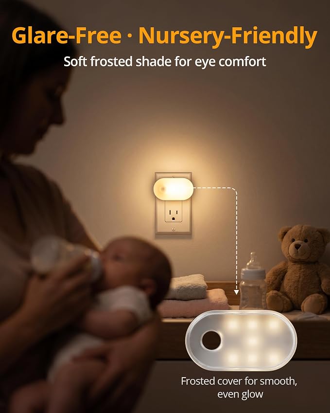 Lyridz Plug in Night Light with Motion Sensor, 120LM Superior Bright Smart Mini LED Nightlight, Warm White with Stepless Adjustable Brightness for Bathroom, Bedroom, Kitchen, Stairs, Hallway, 2 Pack
