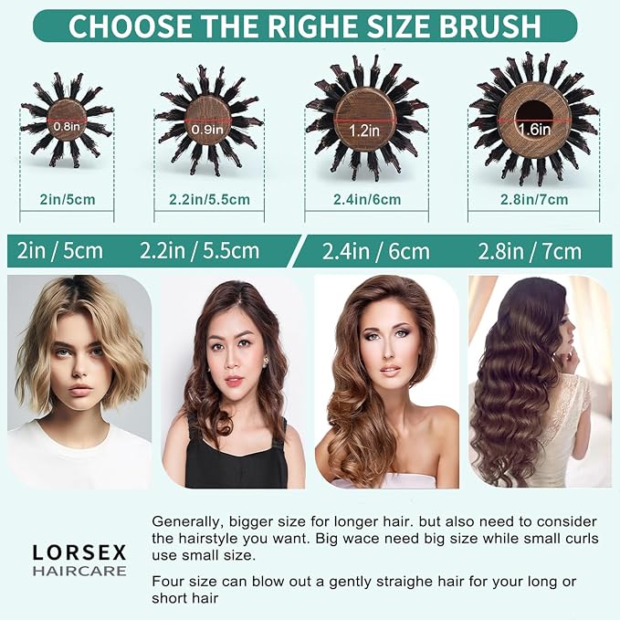 Round Brush for Blow Drying, LORSEX Boar Bristle Hair brush for Women Men, Round Hairbrush for Add Shine/Volume, Minimize Damage (2.2 Inch)