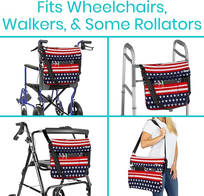 Vive XL Wheelchair Bag - Waterproof, Scratch-Resistant, Double-Stitched, Machine Washable Accessory for Adults, Seniors, 15 Colors - Storage Walker Backpack to Hang on Back of Wheel Chair
