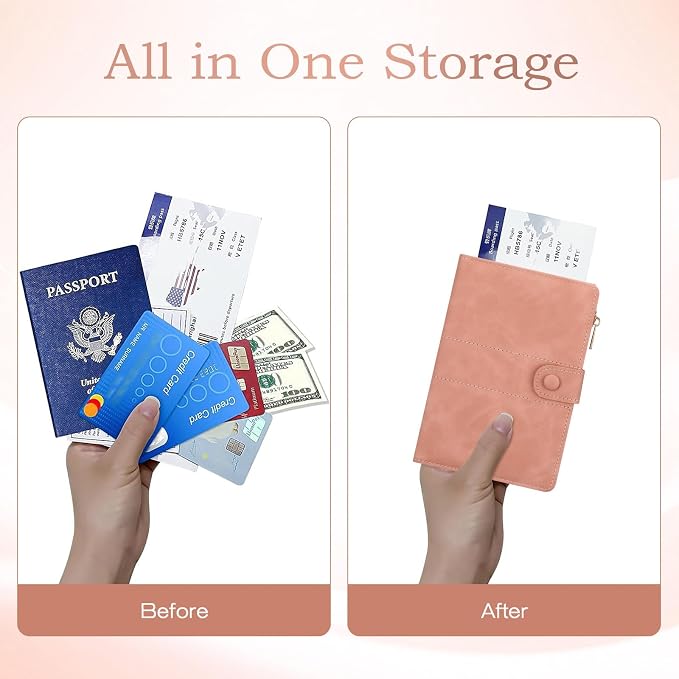 Leather Passport Holder with RFID Blocking,Slim Travel Passport Wallet Case | with Card Slots, Boarding Pass Holder, Pen Loop & SIM Card Trays, Cute Passport Cover for Women Men Family, Pink