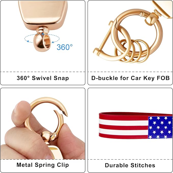 OHKYOOT Leather Car Keychain for Home Car Keys | Carabiner Clip Key Fob Keychain for Women Men,Car Key Holder with 3 Key Ring and Anti-Lost D Ring