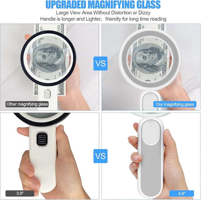 Rechargeable Magnifying Glass with Light, 30X 4.7IN Handheld Large Lightweight Lighted Magnify Len 21 LED 3 Modes Illuminated Book Magnifier for Senior,Reading,Inspection,Coin,JewelryChristmasGift
