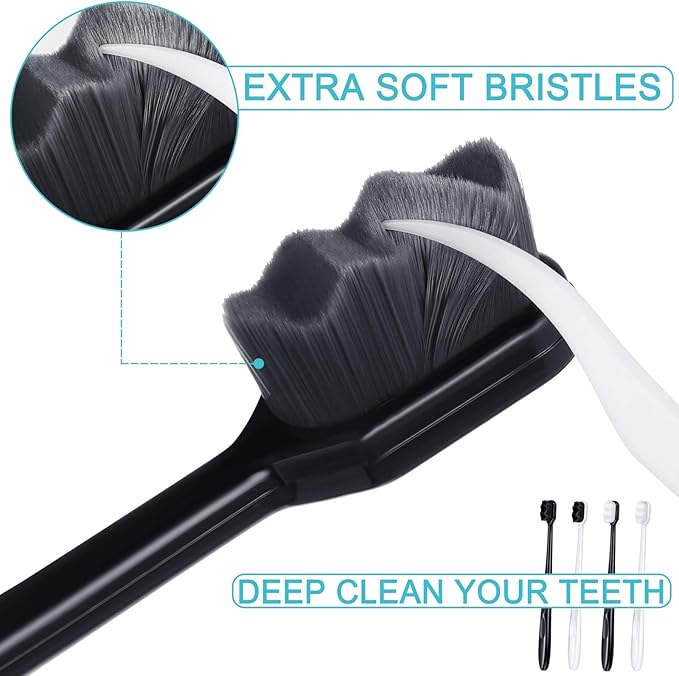 Patelai 20 Pieces Extra Soft Toothbrush Micro Nano 20, 000 Bamboo Charcoal Bristles Toothbrush Soft Bristle for Fragile Oral Teeth Recession, Black and White