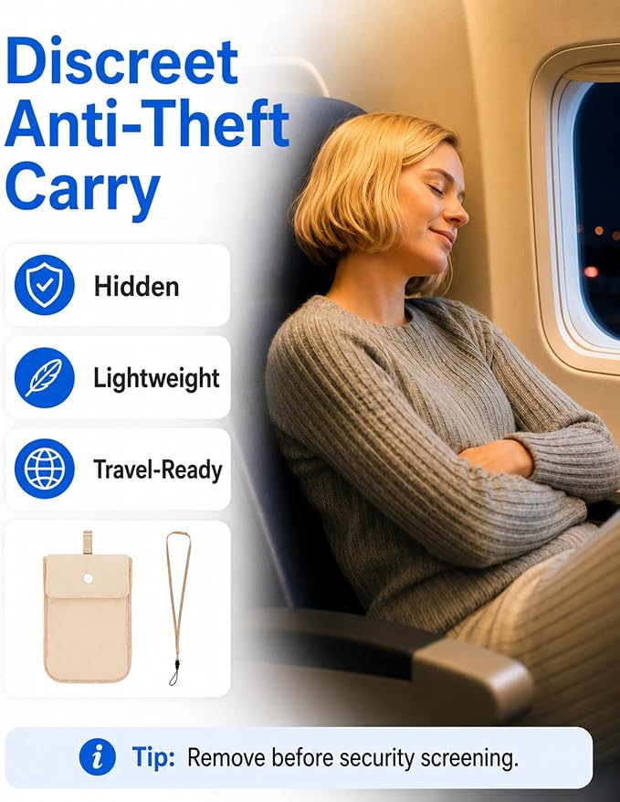 RFID-Blocking Travel Bra Wallet, Hidden Money Pouch with Elastic Strap | Ideal Secret Pocket to Protect Your Passport, Credit Cards, Cash and Valuables Under-Clothes, Nude, Bamneat