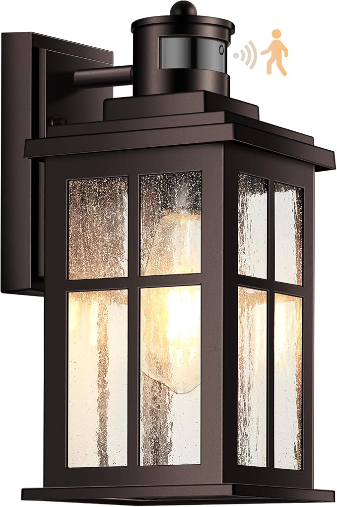 VIANIS Brown Motion Sensor Exterior Lighting Fixtures, Outdoor Garage Light | ORB, Anti-rust, Dimmable, Farmhouse Outside Porch Lights for House, Outdoor Wall Lantern for Garden, Patio, Front Door, Coach