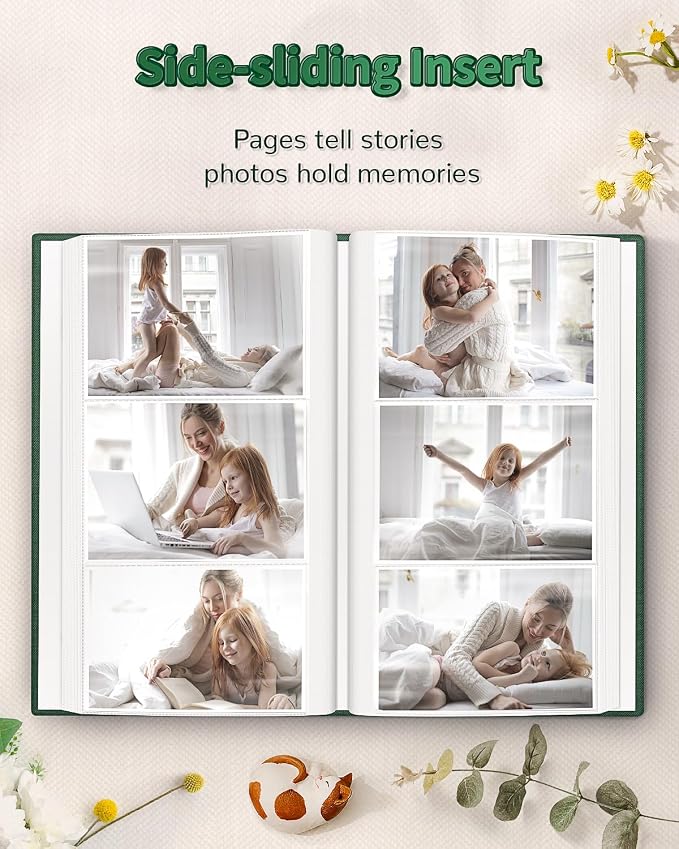 Artfeel Photo Album 4x6 with 300 Pockets,Slip-in Picture Albums,Linen Cover Memory Book with Front Window,White Page Vertical Photo Book for Wedding,Family,Anniversare,Baby,Vacation