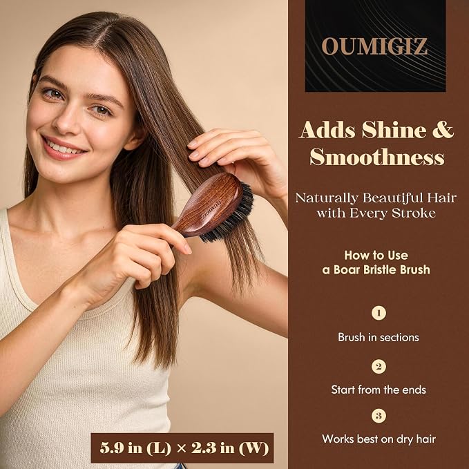 Boar Bristle Hair Brush Set, Large and Mini, Since 1965 British Craftsmanship Handmade Natural Wooden, Pure Soft Bristles, Gentle Detangling for Women Men Kids, Thin Fine Hair, Smooth & Shine